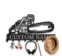 Personalized Lumberjack Key Holder, Rustic Woodcutter Key Rack Coat Hook, Custom Key Hanger for Carpenter, Carpentry Woodworking Decor, Metal Wall Organizer for Entryway, Cabin, Mudroom (Style-2)