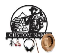 Personalized Lumberjack Key Holder, Rustic Woodcutter Key Rack Coat Hook, Custom Key Hanger for Carpenter, Carpentry Woodworking Decor, Metal Wall Organizer for Entryway, Cabin, Mudroom (Style-1)
