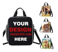 Personalized Lunch Bag Custom Insulated Lunch Tote with Name Photo or Logo, Reusable Cooler Lunch Box for Women Men, Adjustable Shoulder Strap, Waterproof Oxford Fabric for Office, Travel & Picnic