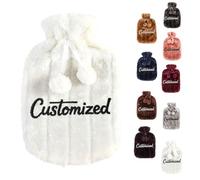 Personalized Luxury Hot Water Bottle with Custom Embroidered Text Soft Plush Cover - 2L Large BS Rubber Leakproof Hot Water Bottle for Neck, Shoulder, Back Pain Relief & Hand Warmer
