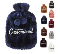 Personalized Luxury Hot Water Bottle with Custom Embroidered Text Soft Plush Cover - 2L Large BS Rubber Leakproof Hot Water Bottle for Neck, Shoulder, Back Pain Relief & Hand Warmer