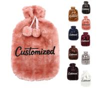 Personalized Luxury Hot Water Bottle with Custom Embroidered Text Soft Plush Cover - 2L Large BS Rubber Leakproof Hot Water Bottle for Neck, Shoulder, Back Pain Relief & Hand Warmer