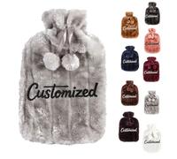 Personalized Luxury Hot Water Bottle with Custom Embroidered Text Soft Plush Cover - 2L Large BS Rubber Leakproof Hot Water Bottle for Neck, Shoulder, Back Pain Relief & Hand Warmer