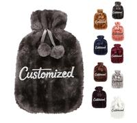 Personalized Luxury Hot Water Bottle with Custom Embroidered Text Soft Plush Cover - 2L Large BS Rubber Leakproof Hot Water Bottle for Neck, Shoulder, Back Pain Relief & Hand Warmer