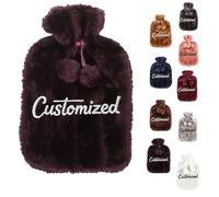 Personalized Luxury Hot Water Bottle with Custom Embroidered Text Soft Plush Cover - 2L Large BS Rubber Leakproof Hot Water Bottle for Neck, Shoulder, Back Pain Relief & Hand Warmer
