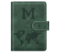 Personalized M Passport Holder Cover Initial Letter Travel Wallet RFID Blocking Passport Cover Credit Card Holder Case Passport Book Holders for Women and Men, Pine Green-M