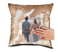 Personalized Magic Reversible Glitter Pillow Cover,Custom DIY Photo Design with Any Image or Text Sequin Pillow Case, Lovers & Family Pictures, Unique Gift, 40x40cm Cushion Case