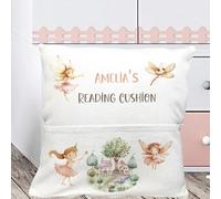 Personalized Magical Woodland fairy theme Kids Reading Pillow, Soft Nursery Pocket Cushion, Dancing fairies Design, Book Pocket, Birthday gift