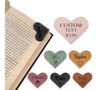 Personalized Magnetic Bookmark with Name Text Icon Available Various Shapes Styles of Magnetic Leather Bookmarks Double-Sided Book Mark Gift for Women Men Book Lover (Heart Bookmark)