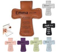 Personalized Magnetic Cross Leather Bookmarks Magnetic Cross Bookmarks Christian Custom Name Bible Bookmark for Bible Study Readers Teachers Students Gifts (Brown)