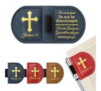 Personalized Magnetic Leather Bookmark with Pen Holder -Bible Verse Scripture Design,Custom Engraved Book Mark for Christian,Book Lovers,Women & Men(Blue,Joshua 1:9)