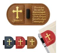 Personalized Magnetic Leather Bookmark with Pen Holder -Bible Verse Scripture Design,Custom Engraved Book Mark for Christian,Book Lovers,Women & Men(Brown，Joshua 1:9)
