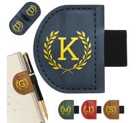 Personalized Magnetic Leather Bookmark with Pen Holder, Bygone Mark Custom 26 Letters Initial Book Marker Clip, Vintage Leather Page Marker for Book Lovers, Students, Teachers, Readers Gift(Blue,K)