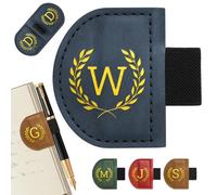 Personalized Magnetic Leather Bookmark with Pen Holder, Bygone Mark Custom 26 Letters Initial Book Marker Clip, Vintage Leather Page Marker for Book Lovers, Students, Teachers, Readers Gift(Blue,W)