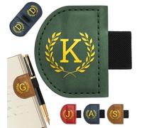 Personalized Magnetic Leather Bookmark with Pen Holder, Bygone Mark Custom 26 Letters Initial Book Marker Clip, Vintage Leather Page Marker for Book Lovers, Students, Teachers, Readers Gift(Green,K)