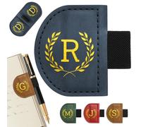 Personalized Magnetic Leather Bookmark with Pen Holder, Bygone Mark Custom 26 Letters Initial Book Marker Clip, Vintage Leather Page Marker for Book Lovers, Students, Teachers, Readers Gift(Blue,R)