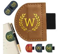 Personalized Magnetic Leather Bookmark with Pen Holder, Bygone Mark Custom 26 Letters Initial Book Marker Clip, Vintage Leather Page Marker for Book Lovers, Students, Teachers, Readers Gift(Brown,W)