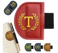 Personalized Magnetic Leather Bookmark with Pen Holder, Bygone Mark Custom 26 Letters Initial Book Marker Clip, Vintage Leather Page Marker for Book Lovers, Students, Teachers, Readers Gift(Red,T)