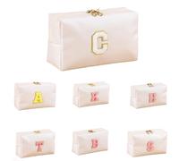 Personalized Makeup Bag with Initial-Preppy Chenille Letter A B C H S T K Bag for Women & Teens, Small Girls Monogram Cosmetic Organizer Pouch, Travel Essentials Gift for Her, PINK,BLUE, Letter C