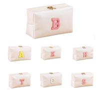 Personalized Makeup Bag with Initial-Preppy Chenille Letter A B C H S T K Bag for Women & Teens, Small Girls Monogram Cosmetic Organizer Pouch, Travel Essentials Gift for Her, PINK,BLUE, Letter B