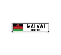 Personalized Malawi Street Sign Malawi Flag Custom City Name Metal Tin Plaque Malawi Road Wall Art Decor Home Decoration Customized Gift for Foreign Friend, Neighbor, 3x12"