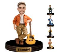 Personalized Male Guitarist Themed Cartoon Figurines for Office Home Bedroom Music Club Custom Face Name Comic Guitar Desk Ornaments Guitarist Portrait Desktop Decorative for Men Music Lover Friends