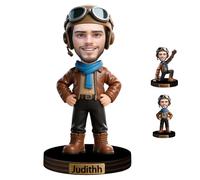 Personalized Male Pilot Figurine with Face Name Custom Aircraft Theme Cartoon Sculpture Desktop Ornament for Bedroom Office Funny Acrylic Adventure Pilot Cartoon Portrait Sculpture for Men Family