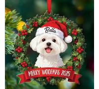 Personalized Maltese Lover Christmas Ornament 2025, Pet Dog Christmas Tree Ornament, Custom Name & Text Maltese Dog Wearing Santa Hat Ornaments, Gift for Pet Owner, Malteses Holiday Keepsake