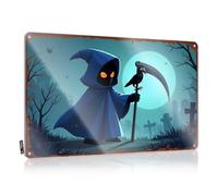 Personalized Man Cave Sign Deathly Silence: Grim Reaper With Raven In Moonlit Graveyard Tin Sign Wall Signs Garage Signs Funny(20X30CM)