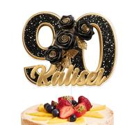Personalized Man Woman Rose Party Decoration Custom 90th Acrylic Party Cake Topper Customized Name And Age Metal Style Rose Decoration Topper With Name Custom Birth Date Cake Decor Gifts