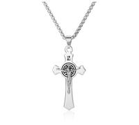 Personalized Master Stainless Steel Cross Necklace INRI Crucifix Jesus Christ Pendant for Men Religious Jewelry 24" Chain, M, Metal, No Gemstone