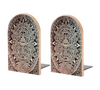 Personalized Mayan Calendar End of The World Book Ends for Shelves, Large Heavy Duty Wooden Bookends with Non-Skid Metal Base Book Holder Decorative Book Stopper for Home Office Supplies 1 Pair