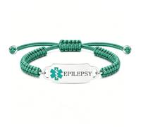 Personalized Medical Alert Bracelet, Custom Engraved Text or Editable QR Code Medical ID Bracelet, Adjustable Braided Emergency Identification Wristband, Suitable for Daily Wear(Green-EPILEPSY)