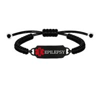 Personalized Medical Alert Bracelet, Custom Engraved Text or Editable QR Code Medical ID Bracelet, Adjustable Braided Emergency Identification Wristband, Suitable for Daily Wear(Black-EPILEPSY)