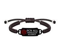 Personalized Medical Alert Bracelet, Custom Engraved Text or Editable QR Code Medical ID Bracelet, Adjustable Braided Emergency Identification Wristband, Suitable for Daily Wear(Coffee-PCN ALL)