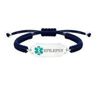 Personalized Medical Alert Bracelet, Custom Engraved Text or Editable QR Code Medical ID Bracelet, Adjustable Braided Emergency Identification Wristband, Suitable for Daily Wear(Blue-EPILEPSY)