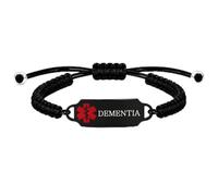 Personalized Medical Alert Bracelet, Custom Engraved Text or Editable QR Code Medical ID Bracelet, Adjustable Braided Emergency Identification Wristband, Suitable for Daily Wear(Black-DEMENITA)