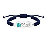 Personalized Medical Alert Bracelet, Custom Engraved Text or Editable QR Code Medical ID Bracelet, Adjustable Braided Emergency Identification Wristband, Suitable for Daily Wear(Blue-PCN ALL)