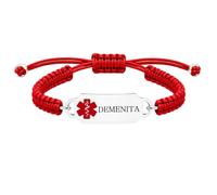 Personalized Medical Alert Bracelet, Custom Engraved Text or Editable QR Code Medical ID Bracelet, Adjustable Braided Emergency Identification Wristband, Suitable for Daily Wear(Red-DEMENITA)