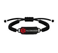 Personalized Medical Alert Bracelet, Custom Engraved Text or Editable QR Code Medical ID Bracelet, Adjustable Braided Emergency Identification Wristband, Suitable for Daily Wear(Black-PACEMAKER)