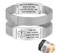 Personalized Medical Alert Bracelet for Women Men,Customizable Emergency Awareness Medic ID Bracelet,Waterproof Stainless Steel Adjustable Customized Engraved Medic Info Wristband (Silver)