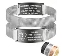 Personalized Medical Alert Bracelet for Women Men,Customizable Emergency Awareness Medic ID Bracelet,Waterproof Stainless Steel Adjustable Customized Engraved Medic Info Wristband (Black+Silver)