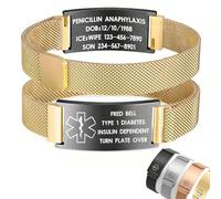 Personalized Medical Alert Bracelet for Women Men,Customizable Emergency Awareness Medic ID Bracelet,Waterproof Stainless Steel Adjustable Customized Engraved Medic Info Wristband (Black+Gold)