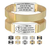 Personalized Medical Alert ID Bracelet for Men Women,Customizable Emergency Awareness Medic ID Bracelet,Waterproof Stainless Steel Adjustable Customized Engraved Wristband (Silver+Gold)