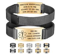 Personalized Medical Alert ID Bracelet for Men Women,Customizable Emergency Awareness Medic ID Bracelet,Waterproof Stainless Steel Adjustable Customized Engraved Wristband (Gold+Black)