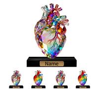 Personalized Medical and Heart Themed Stained Glass Ornaments for Bedroom Office Custom Name Human Heart Desktop Ornament Crystal Style Acrylic Human Organs Plaque Sign Home Gift for Doctor Nurse