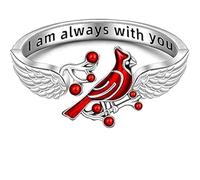 Personalized Memorial Cardinal Angel Wing Ring, Custom Name Memorial Rings for Women, Bird Adjustable Open Memory Rings, Spiritual Memorials Sympathy Gifts for Loss of Loved (1)