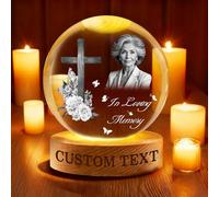 Personalized Memorial Crystal Ball Night Light, Custom Photo Memory Globe Lamp Laser Engraved Keepsake with Wooden Base for Loss of Loved Ones, Pet, Mom, Dad, Bereavement Gift (Custom Ball)