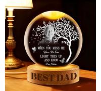 Personalized Memorial Crystal Ball Night Light, Custom Photo Memory Globe Lamp Laser Engraved Keepsake with Wooden Base for Loss of Loved Ones, Pet, Mom, Dad, Bereavement Gift (Custom Crystal)