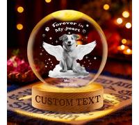 Personalized Memorial Crystal Ball Night Light, Custom Photo Memory Globe Lamp Laser Engraved Keepsake with Wooden Base for Loss of Loved Ones, Pet, Mom, Dad, Bereavement Gift (Pet Keepsake)